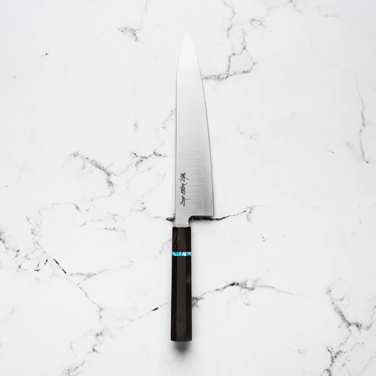 Ashi Hamono x Sakai Kikumori Swedish Stainless Gyuto 240mm - Ebony Turquoise - Image 3