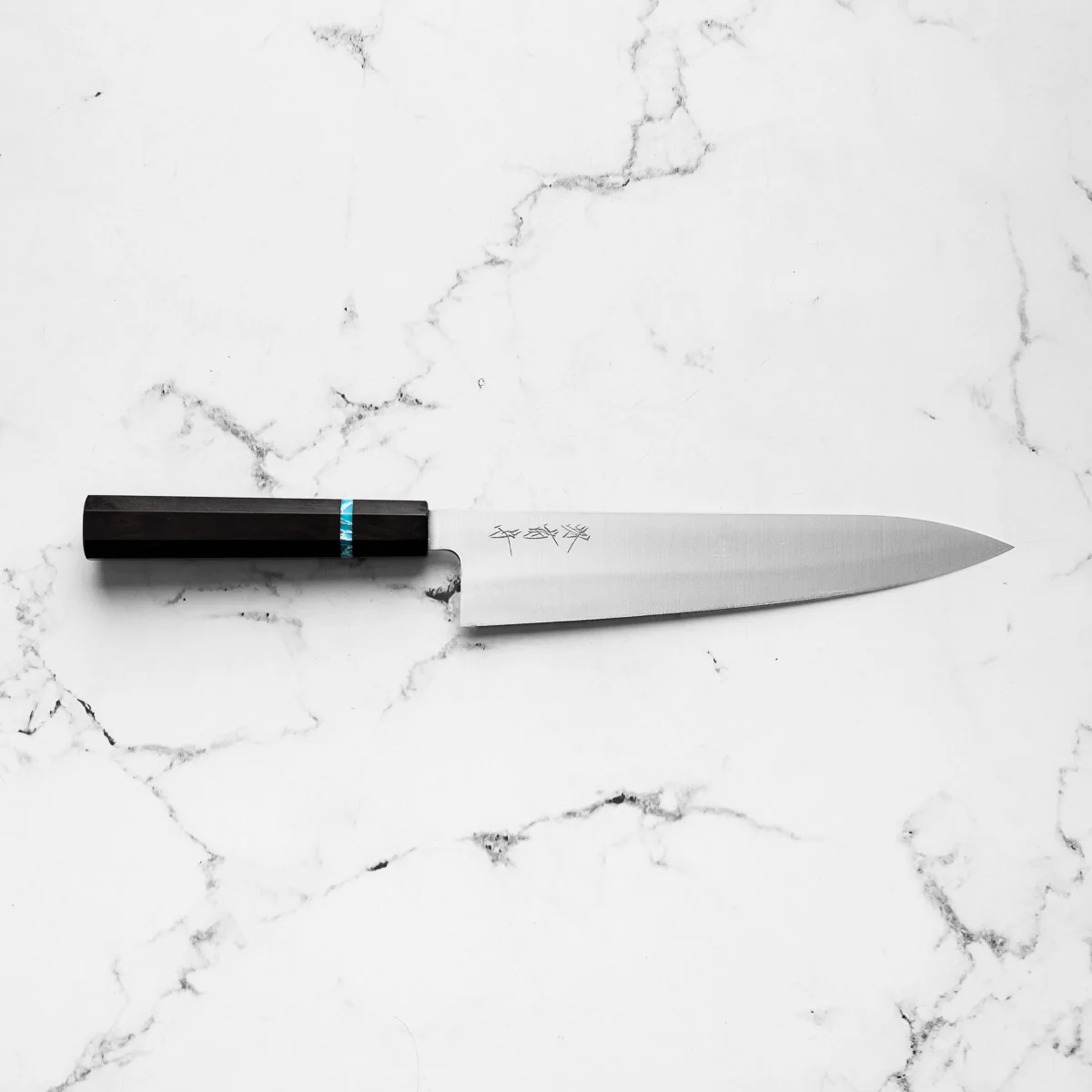 Ashi Hamono x Sakai Kikumori Swedish Stainless Gyuto 240mm - Ebony Turquoise - Image 4