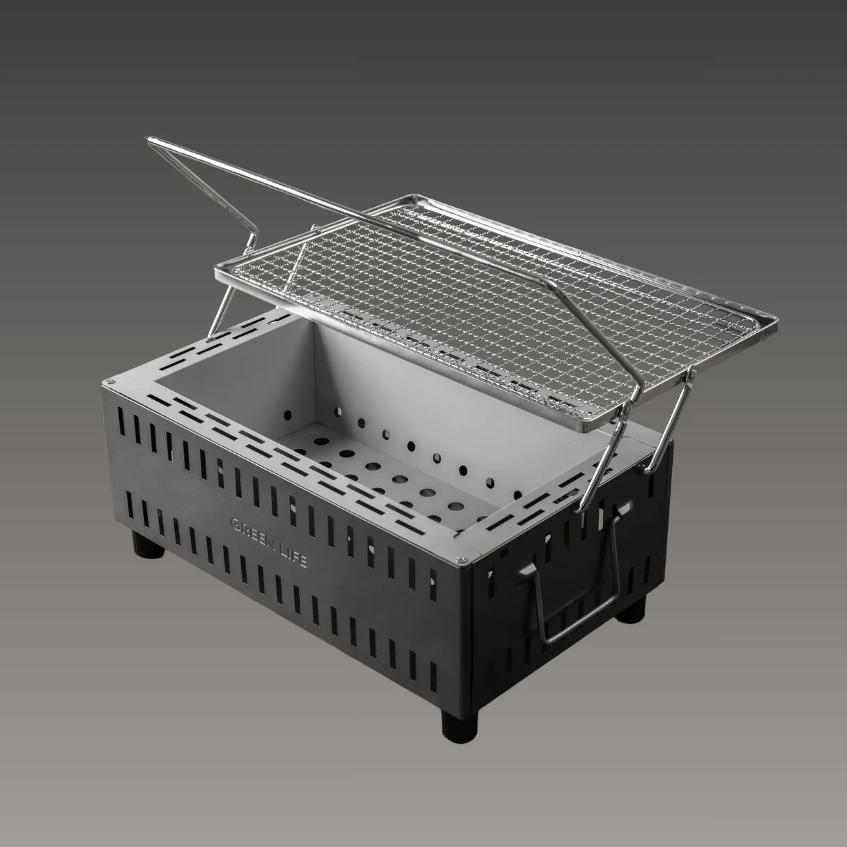 Green Life - Tabletop BBQ Grill Double Walled Liftable Grill - Grey