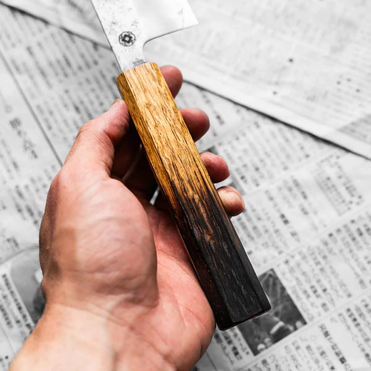 Hajimaru Ginsan Nashiji Gyuto 210mm - Burnt Oak - Image 7