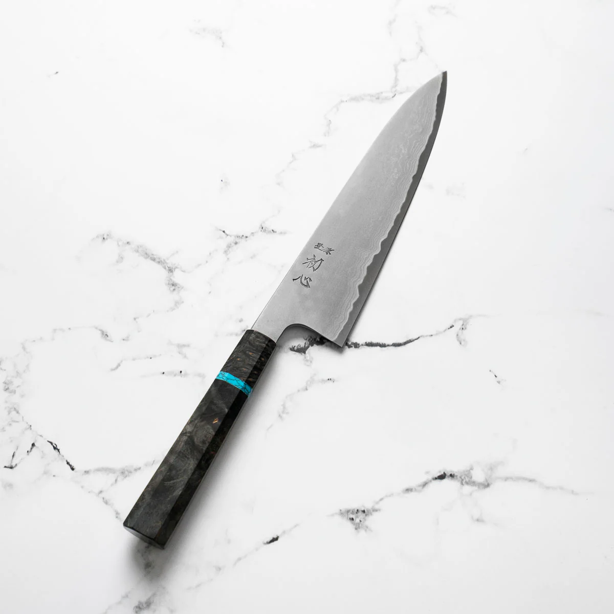 Hatsukokoro Blue 1 Damascus Gyuto 210mm - Turquoise - Image 2