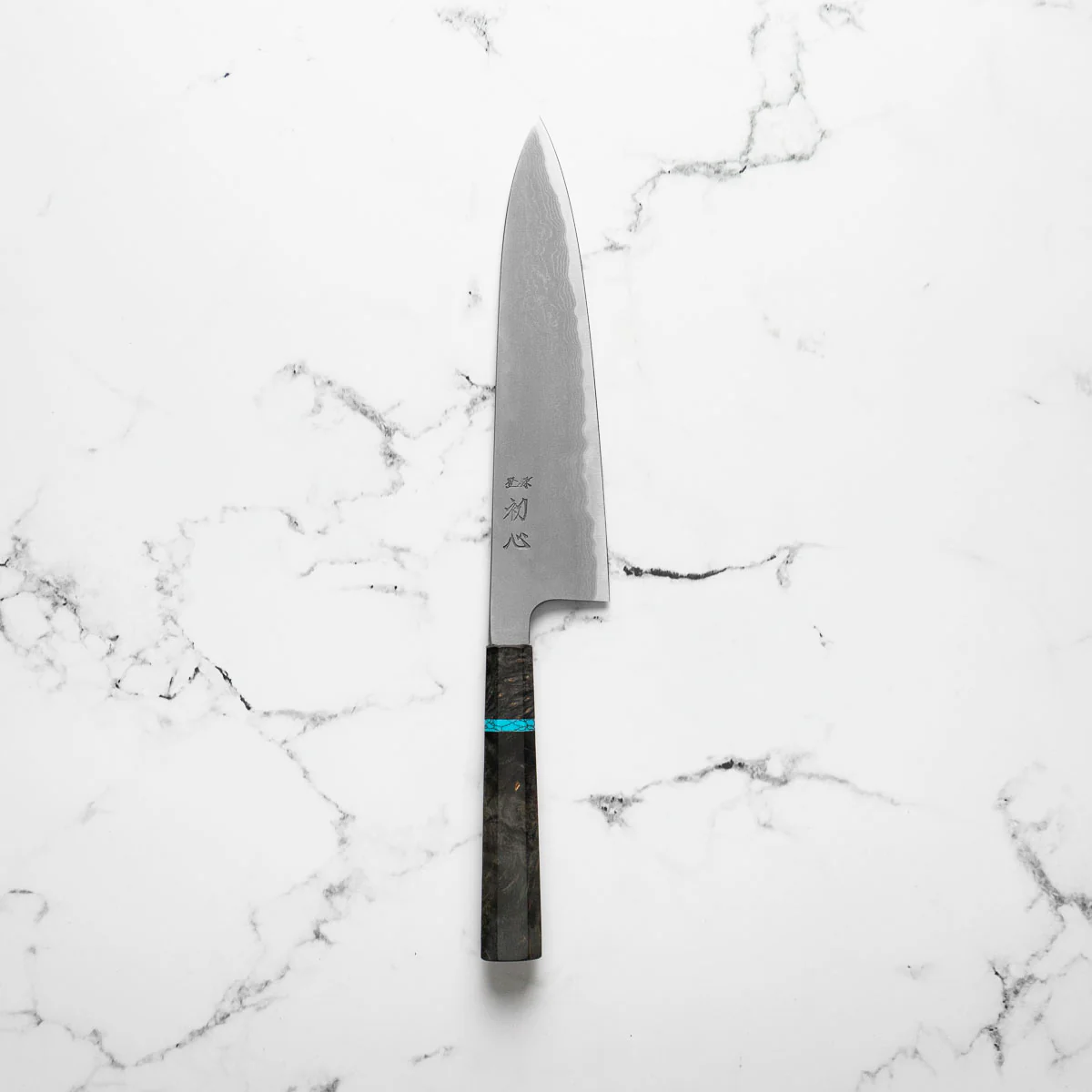Hatsukokoro Blue 1 Damascus Gyuto 210mm - Turquoise - Image 4
