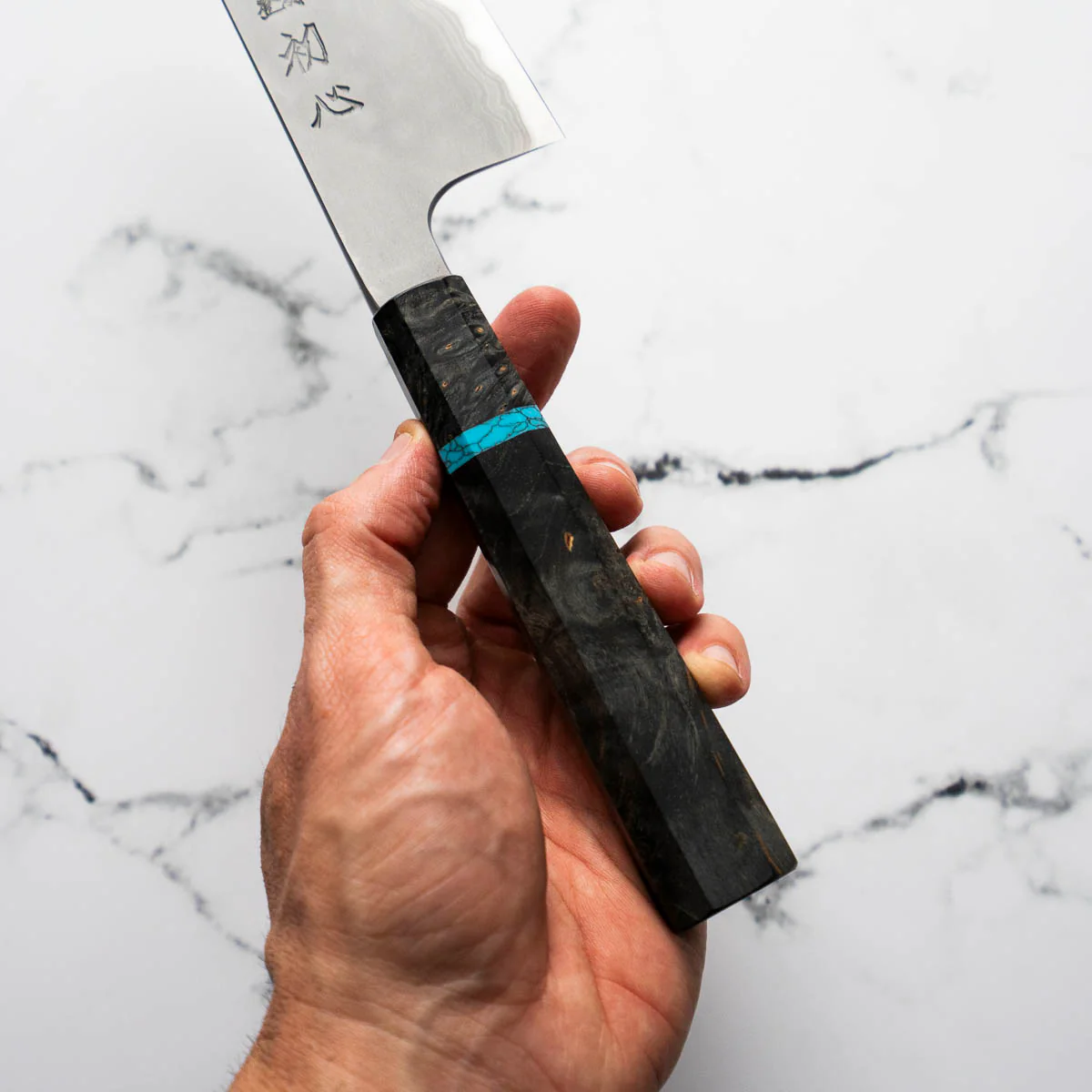 Hatsukokoro Blue 1 Damascus Gyuto 210mm - Turquoise - Image 7
