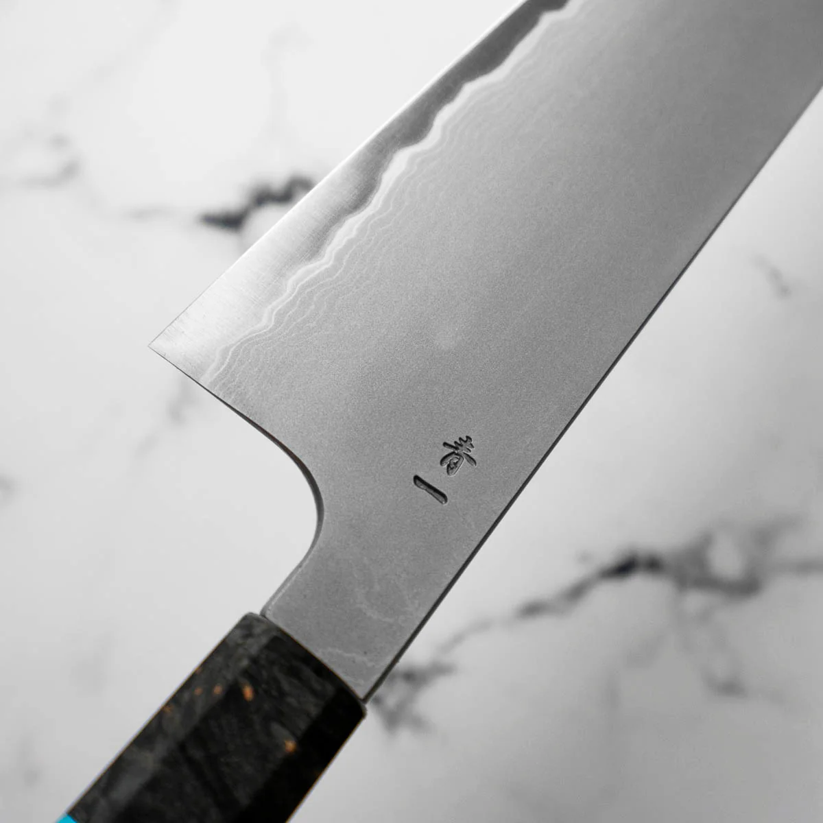 Hatsukokoro Blue 1 Damascus Gyuto 210mm - Turquoise - Image 8