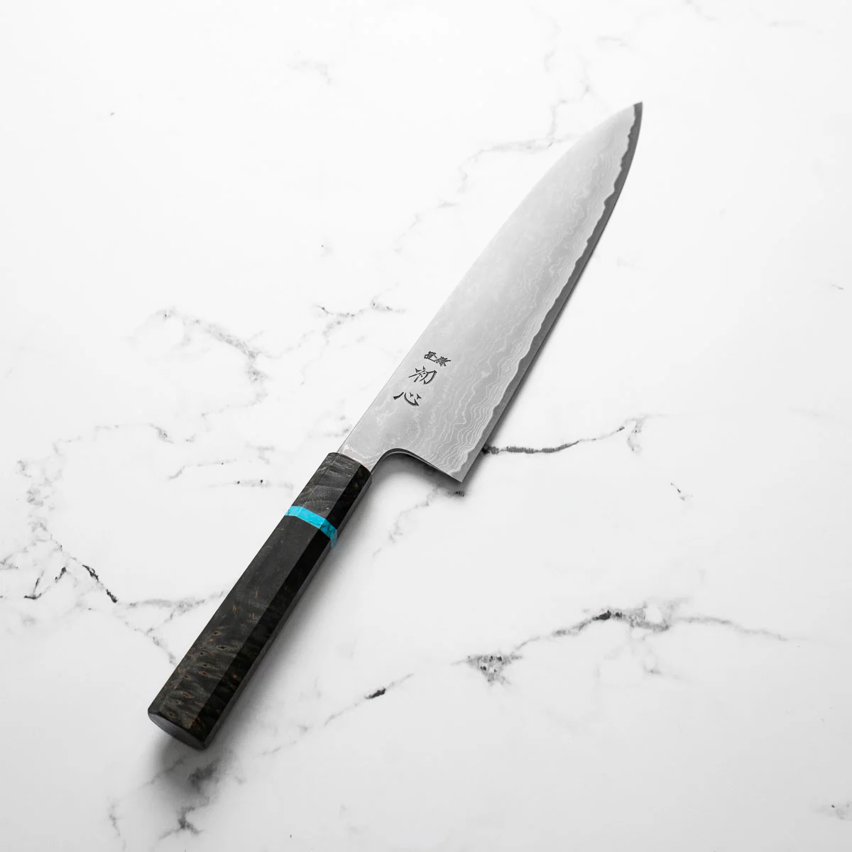 Hatsukokoro Blue 1 Damascus Gyuto 240mm - Turquoise - Image 2
