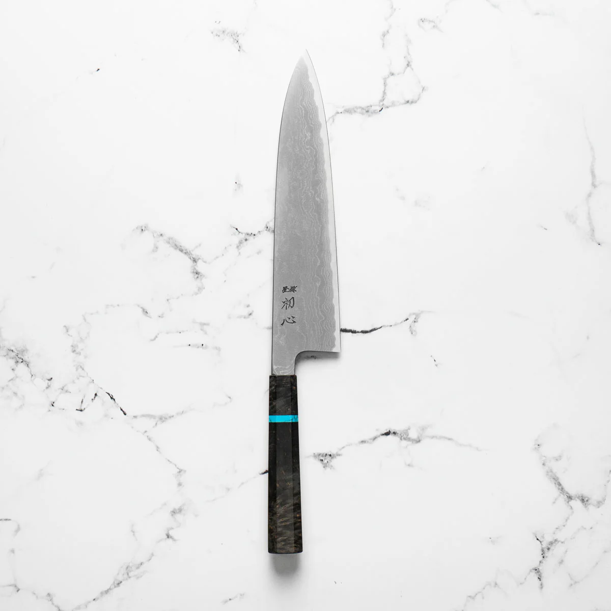 Hatsukokoro Blue 1 Damascus Gyuto 240mm - Turquoise - Image 3