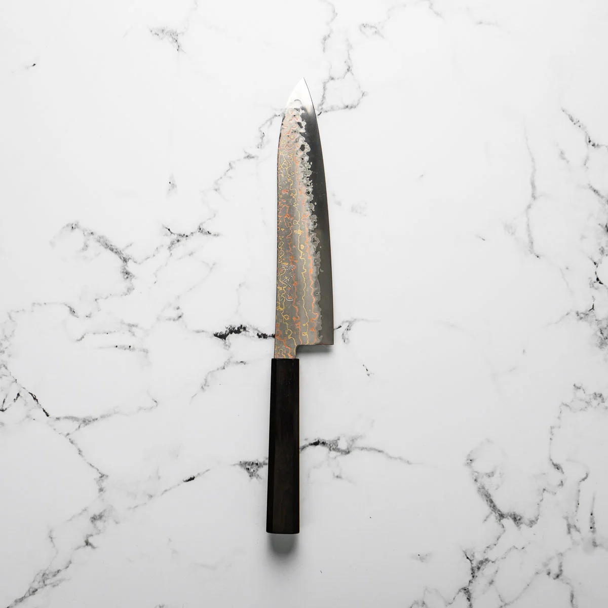 Hatsukokoro Hayabusa Blue 2 Rainbow Damascus Gyuto 210mm - Ebony - Image 4