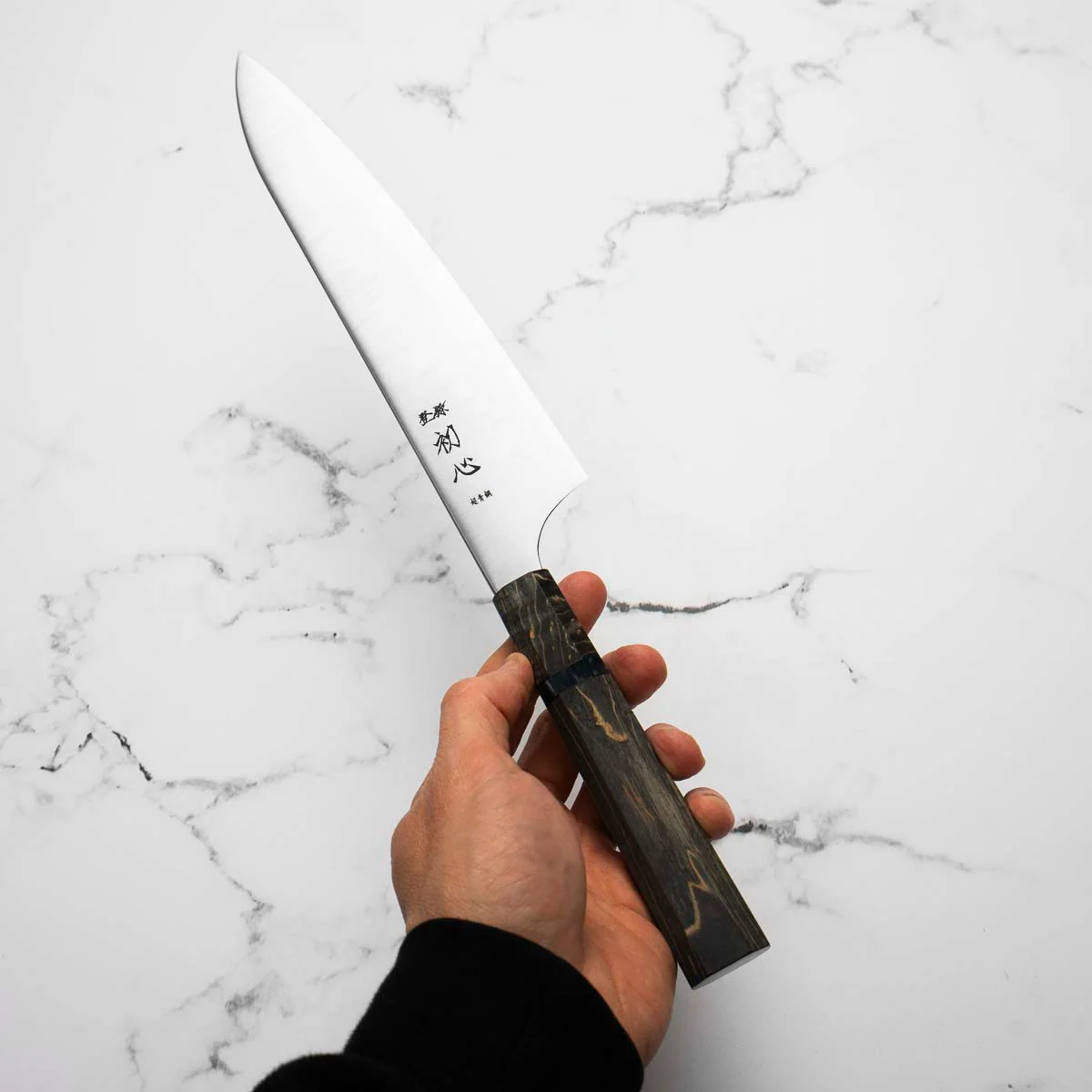Hatsukokoro Hayabusa Blue Super Gyuto 210mm - Dark Maple - Image 6