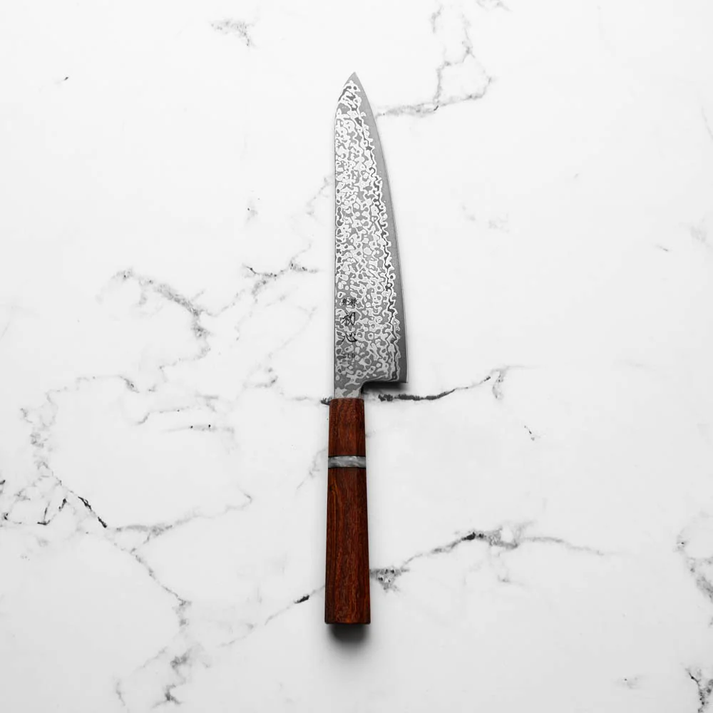 Hatsukokoro Hikari SLD Damascus Kurozome Gyuto 195mm - Sandalwood - Image 3