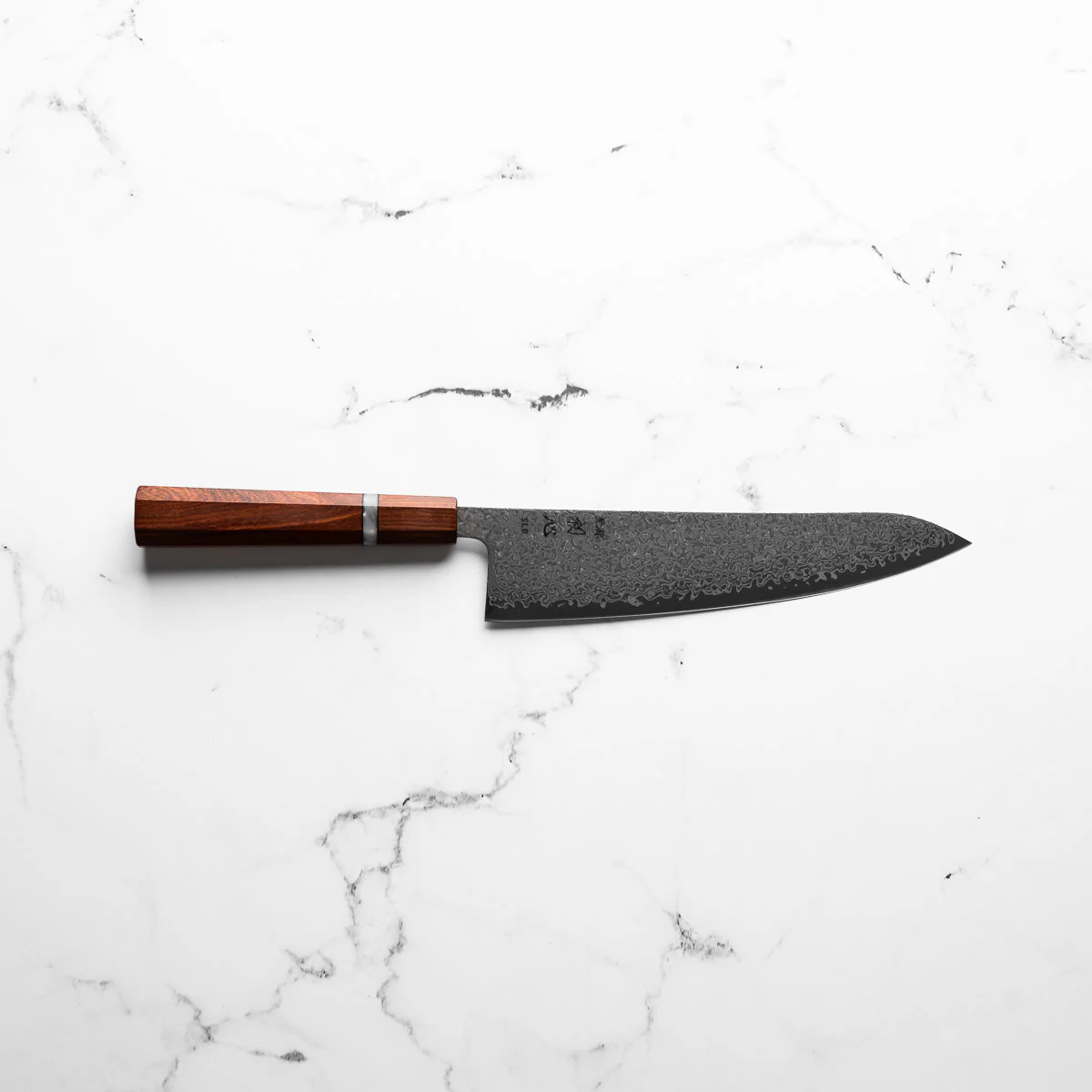 Hatsukokoro Hikari SLD Damascus Kurozome Gyuto 210mm - Sandalwood - Image 4