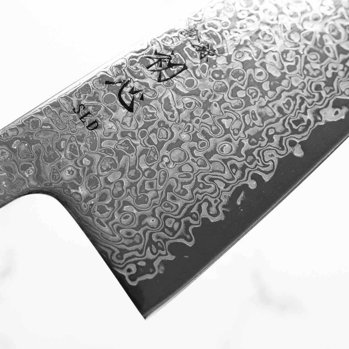 Hatsukokoro Hikari SLD Damascus Kurozome Gyuto 210mm - Sandalwood - Image 5
