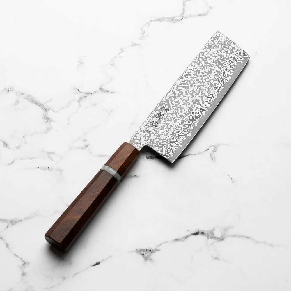 Hatsukokoro Hikari SLD Damascus Kurozome Nakiri 160mm - Sandalwood - Image 2