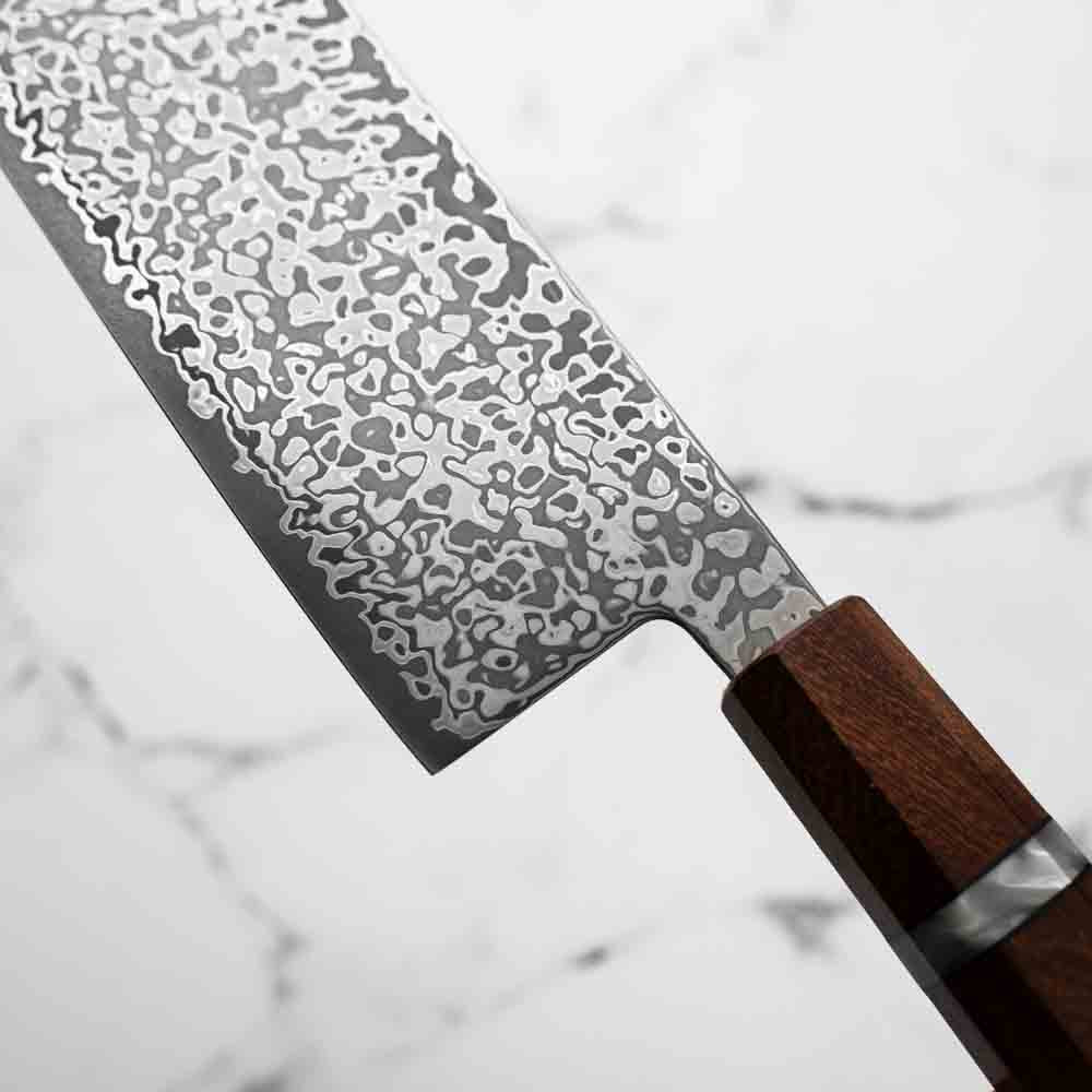Hatsukokoro Hikari SLD Damascus Kurozome Nakiri 160mm - Sandalwood - Image 6