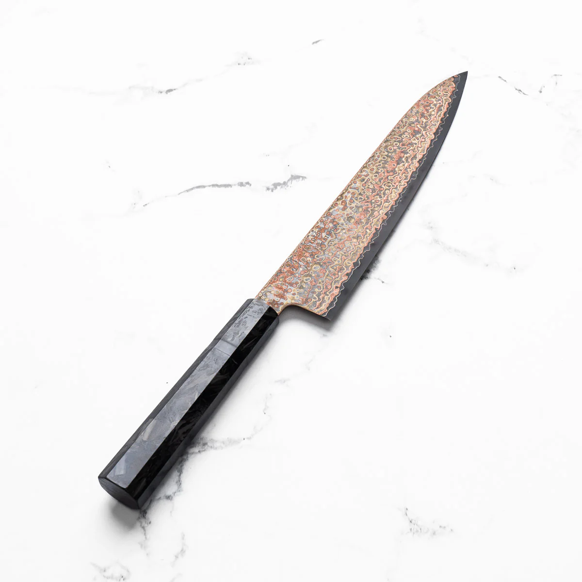 Hatsukokoro Hinotori V-Toku 2 Rainbow Damascus Gyuto 210mm - Dark Carbon Fibre - Image 2