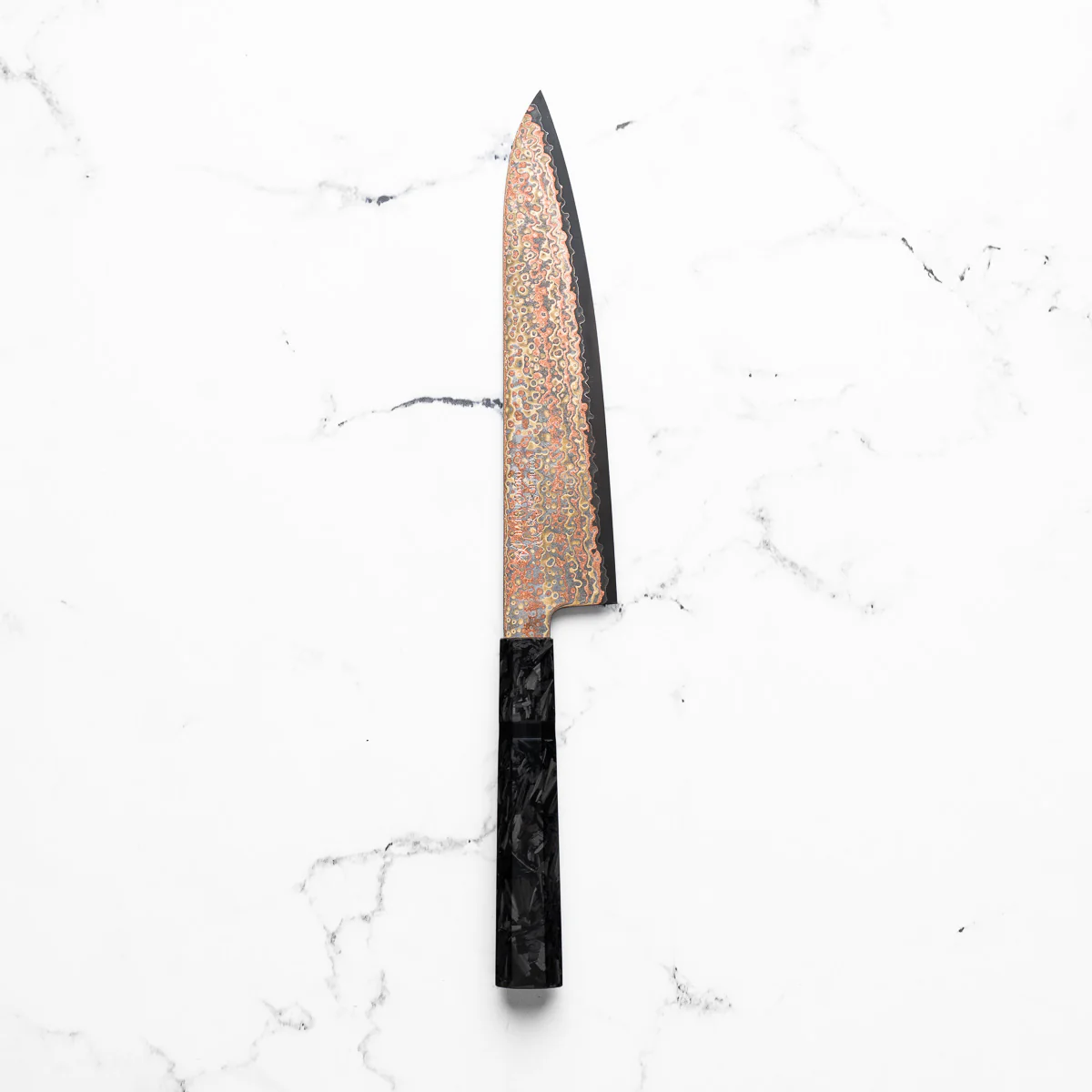 Hatsukokoro Hinotori V-Toku 2 Rainbow Damascus Gyuto 210mm - Dark Carbon Fibre - Image 3