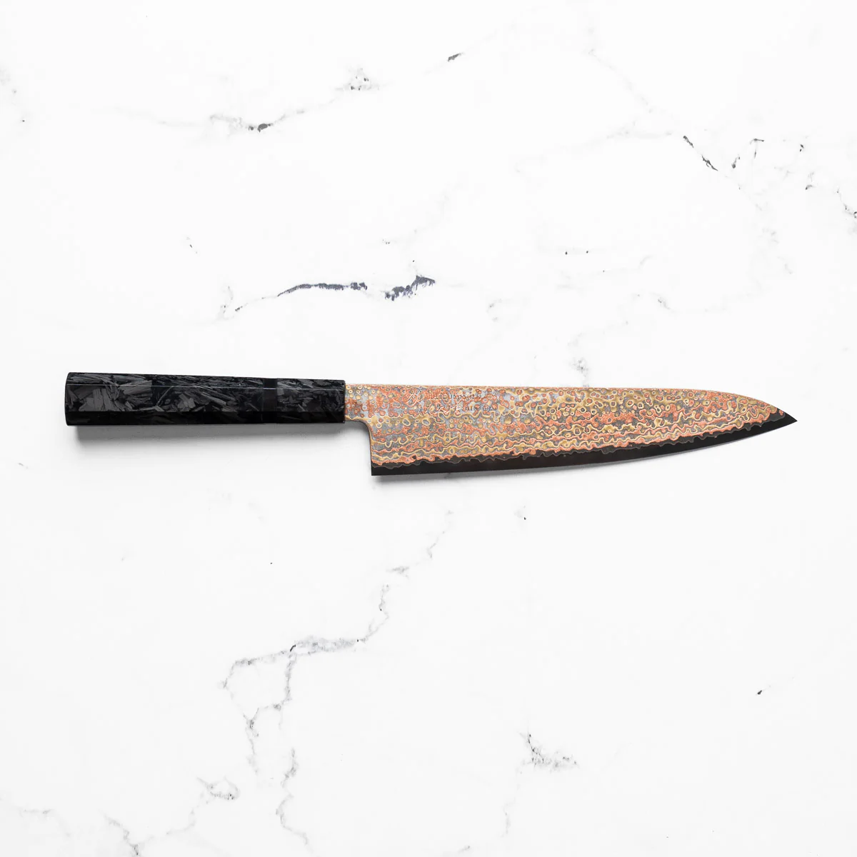 Hatsukokoro Hinotori V-Toku 2 Rainbow Damascus Gyuto 210mm - Dark Carbon Fibre - Image 4
