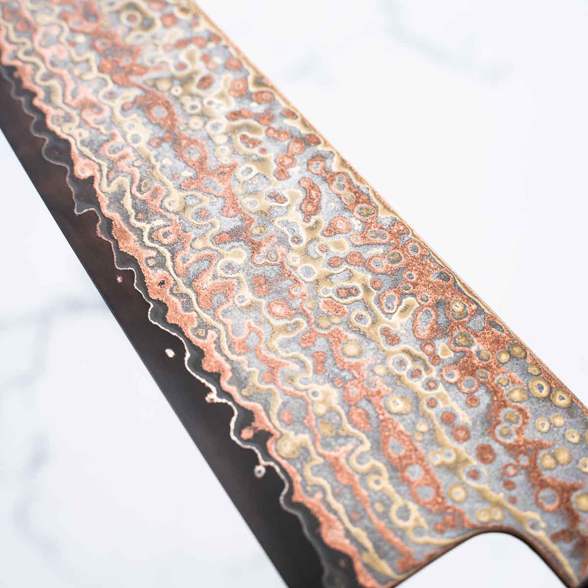 Hatsukokoro Hinotori V-Toku 2 Rainbow Damascus Gyuto 210mm - Dark Carbon Fibre - Image 6