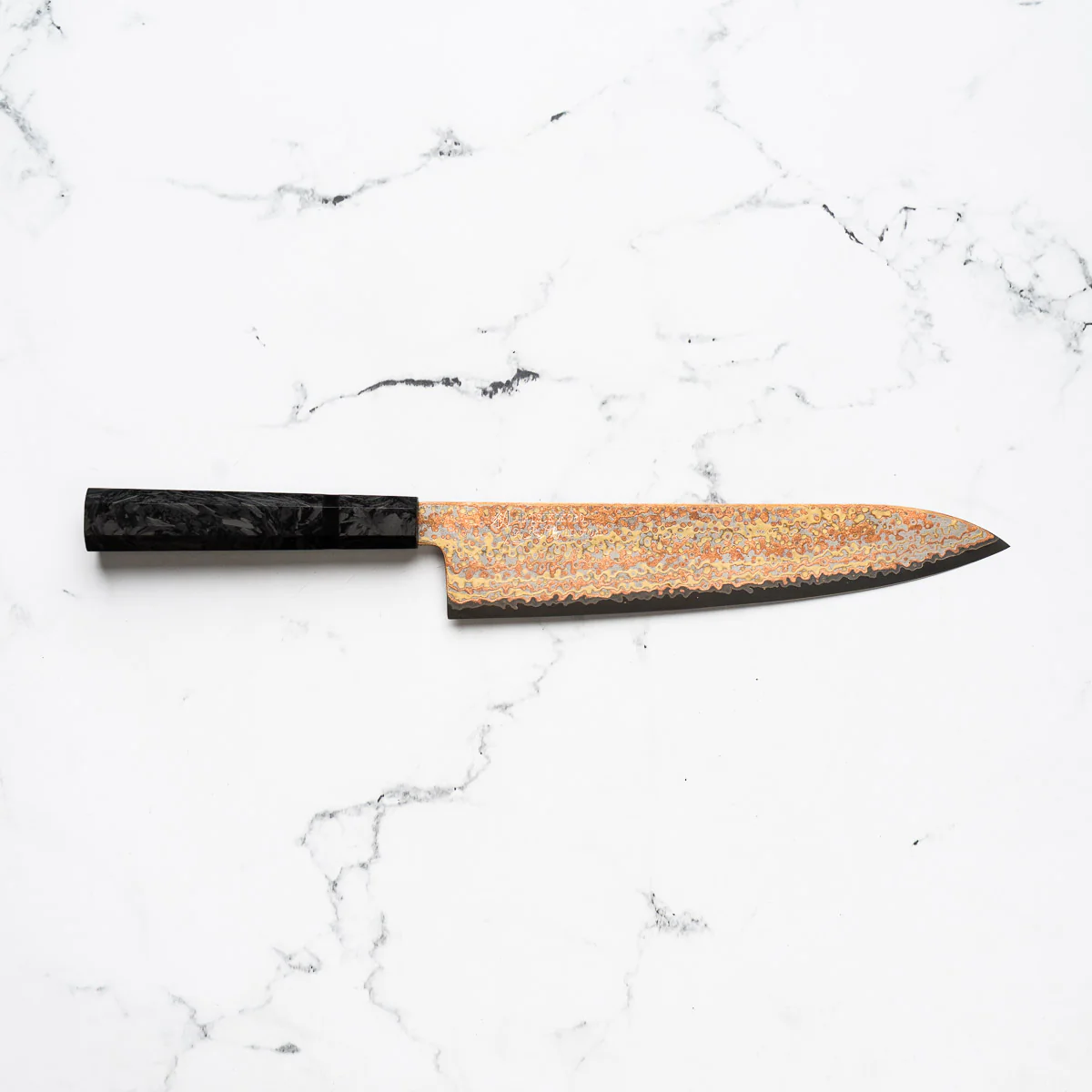 Hatsukokoro Hinotori V-Toku 2 Rainbow Damascus Gyuto 240mm - Dark Carbon Fibre - Image 4