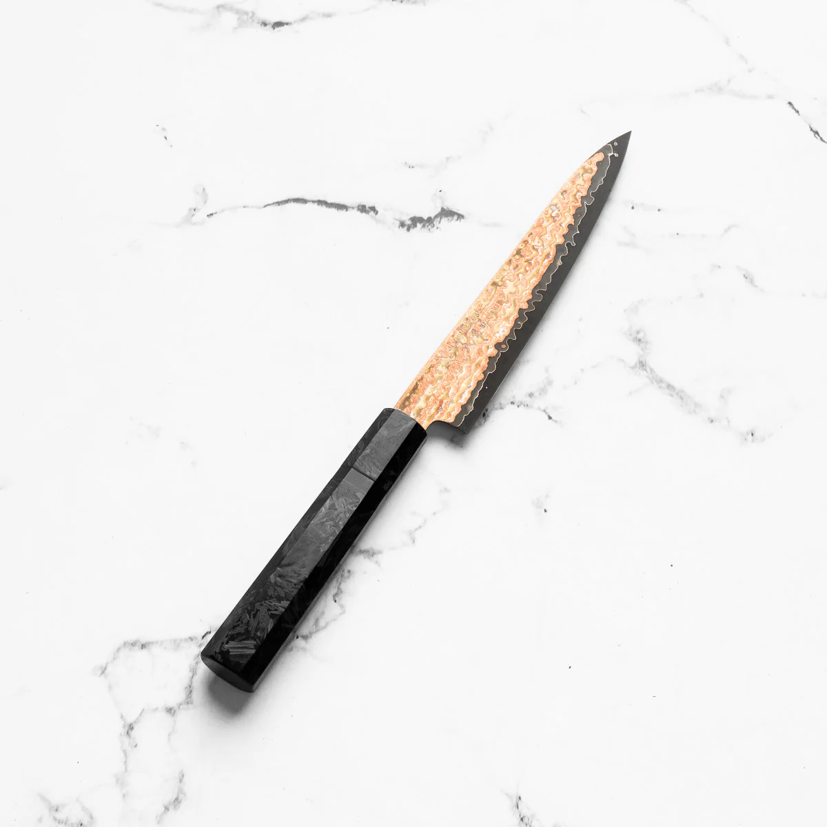 Hatsukokoro Hinotori V-Toku 2 Rainbow Damascus Petty 150mm - Dark Carbon Fibre - Image 2