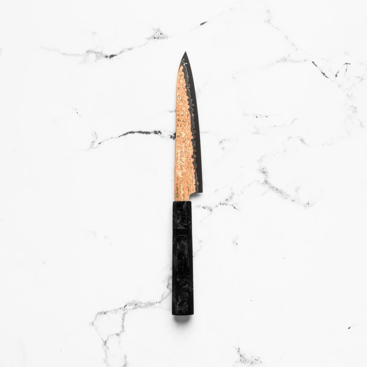 Hatsukokoro Hinotori V-Toku 2 Rainbow Damascus Petty 150mm - Dark Carbon Fibre - Image 3