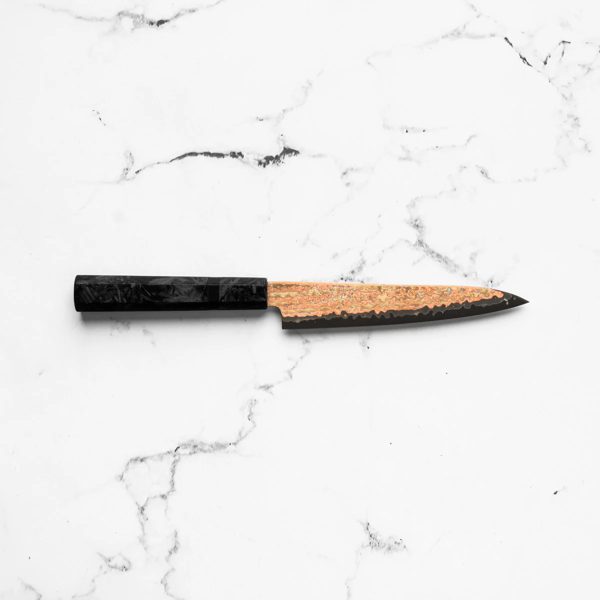 Hatsukokoro Hinotori V-Toku 2 Rainbow Damascus Petty 150mm - Dark Carbon Fibre - Image 4