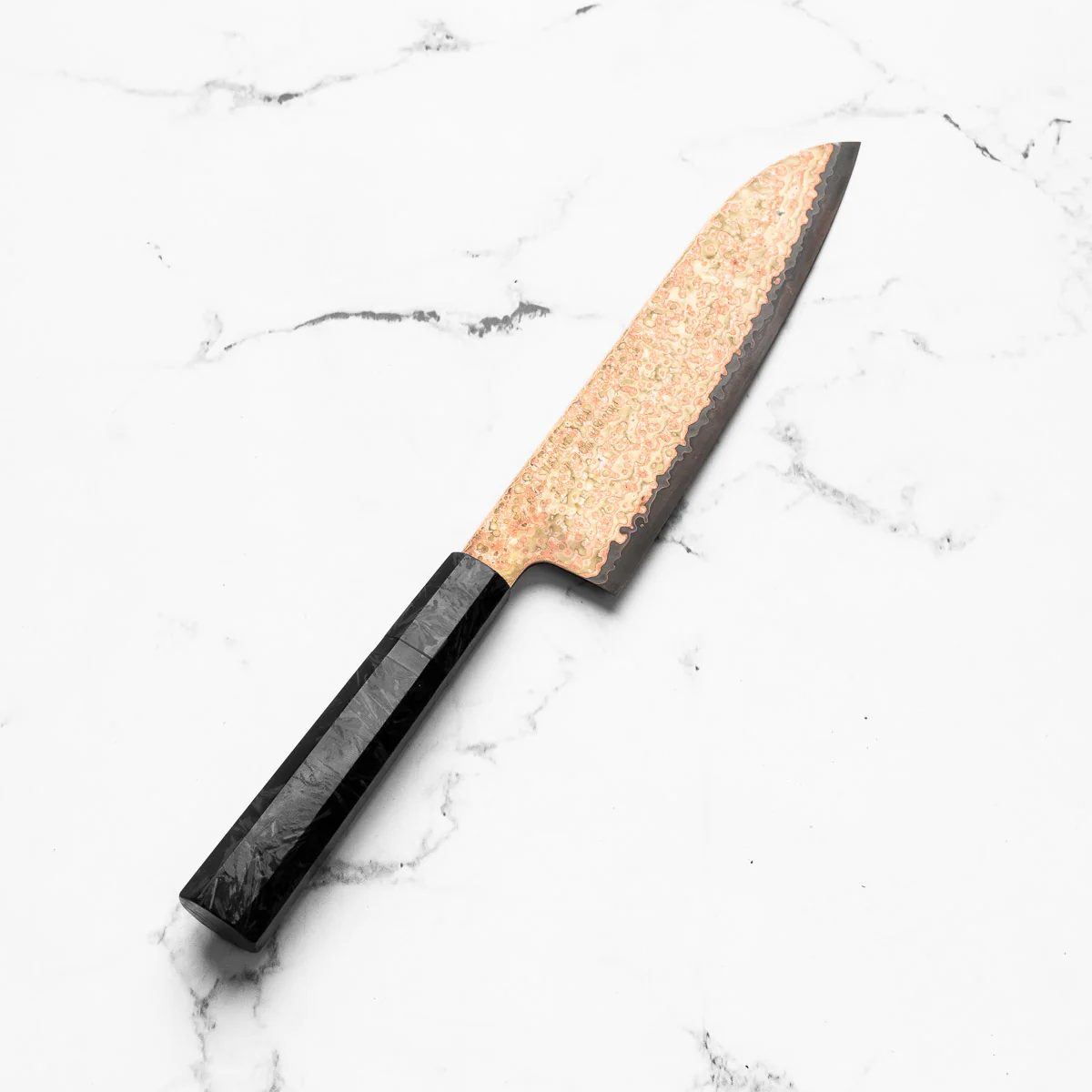 Hatsukokoro Hinotori V-Toku 2 Rainbow Damascus Santoku 180mm - Dark Carbon Fibre - Image 2