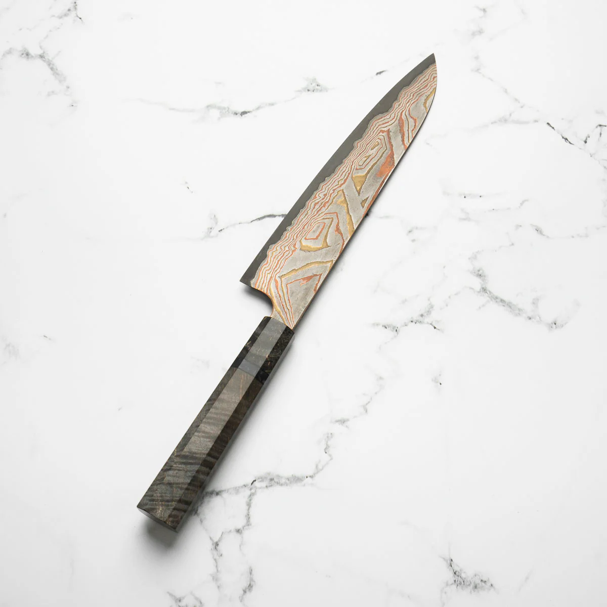 Hatsukokoro Irodori Blue 2 Rainbow Damascus Gyuto 240mm - Dark Maple - Image 2