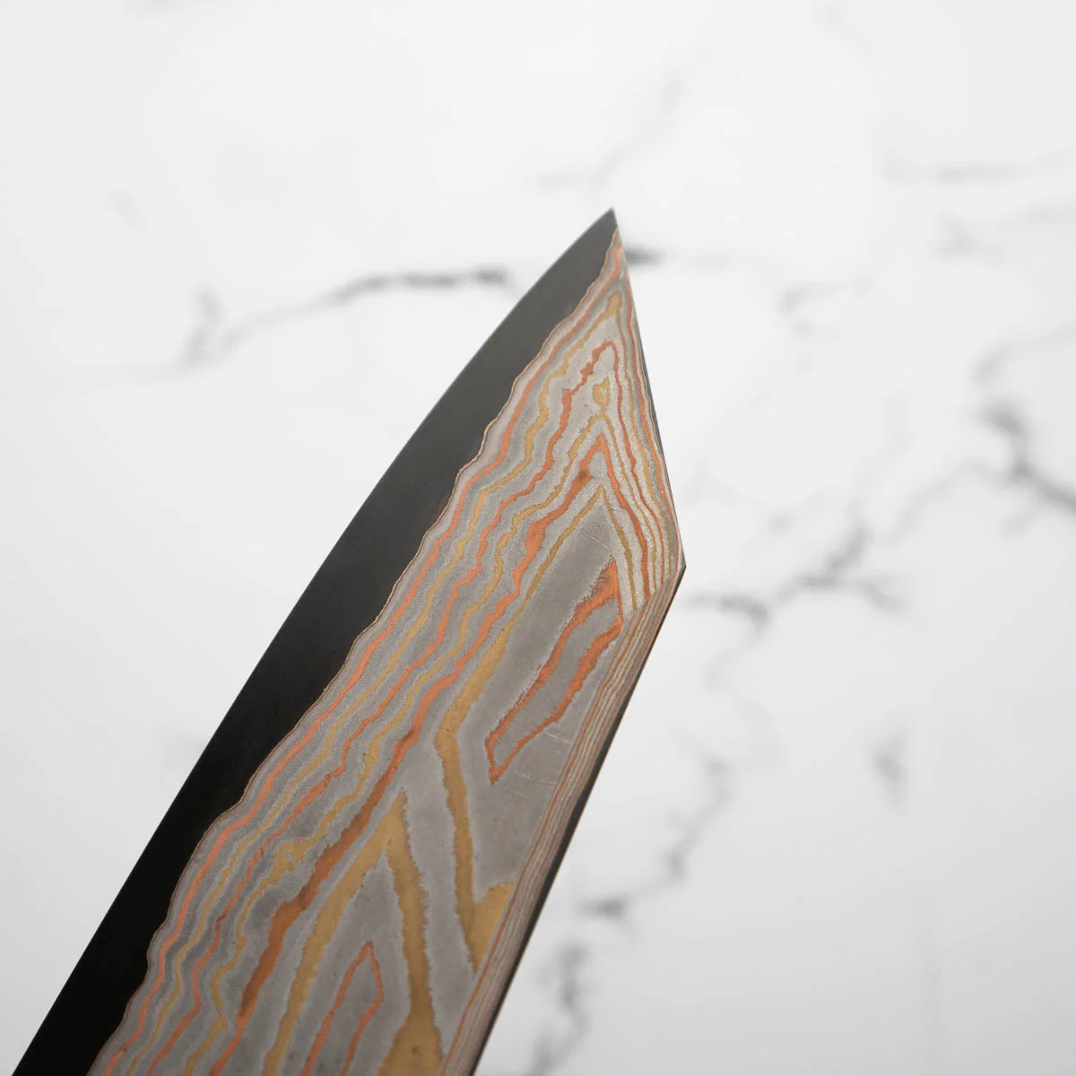 Hatsukokoro Irodori Blue 2 Rainbow Damascus Kiritsuke Gyuto 210mm - Dark Maple - Image 7