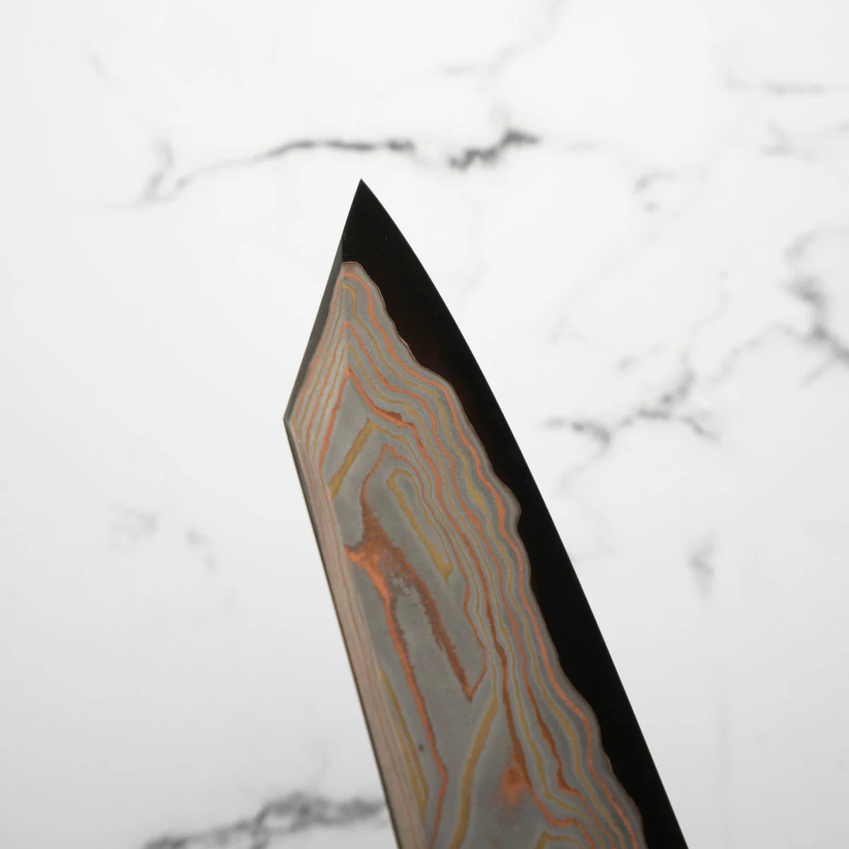 Hatsukokoro Irodori Blue 2 Rainbow Damascus Kiritsuke Gyuto 210mm - Dark Maple - Image 8