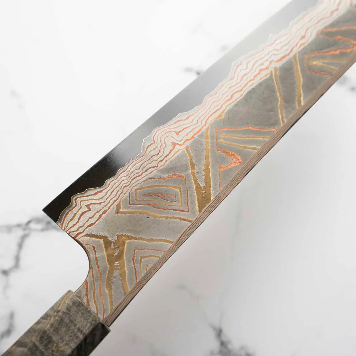 Hatsukokoro Irodori Blue 2 Rainbow Damascus Kiritsuke Gyuto 240mm - Dark Maple - Image 2