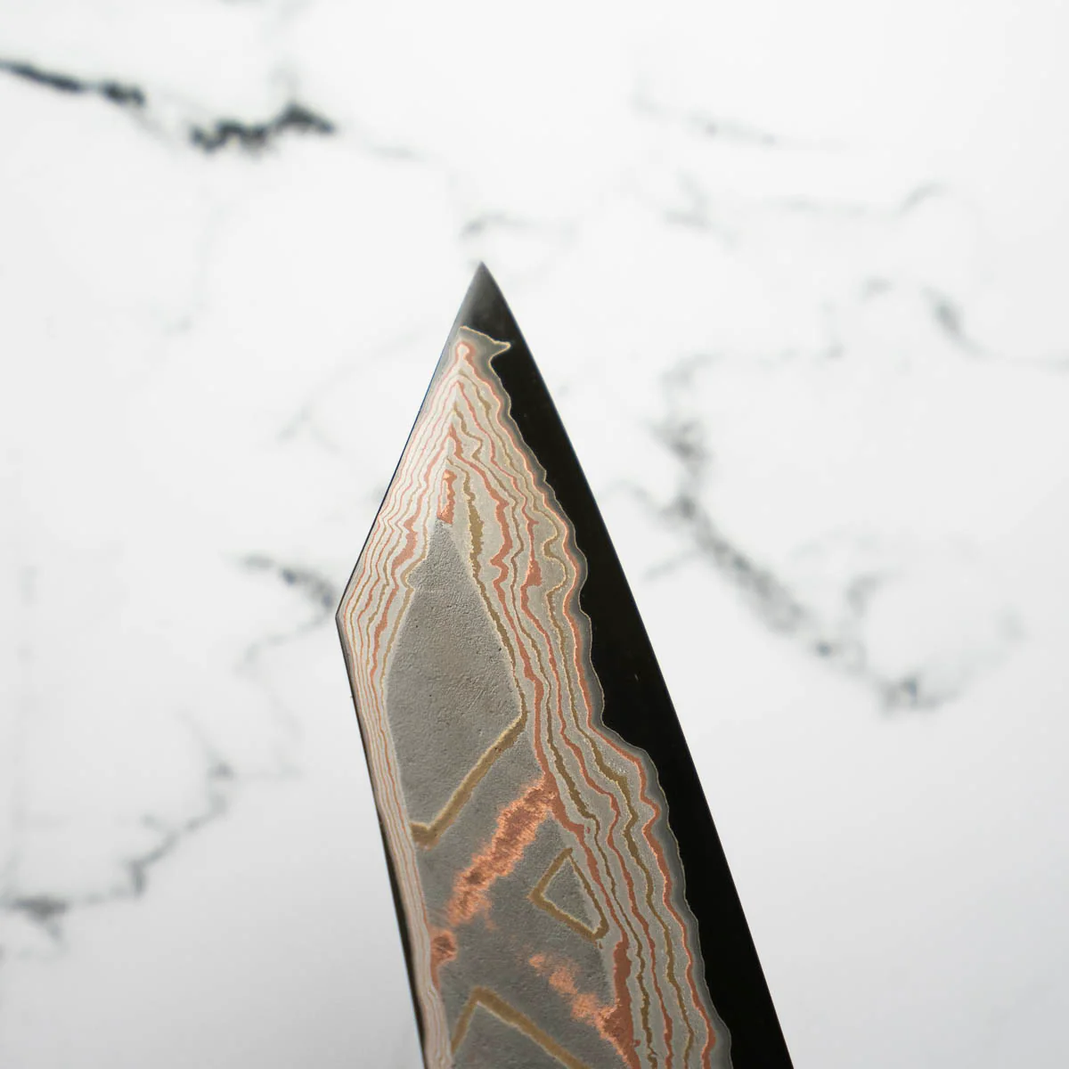 Hatsukokoro Irodori Blue 2 Rainbow Damascus Kiritsuke Gyuto 240mm - Dark Maple - Image 8