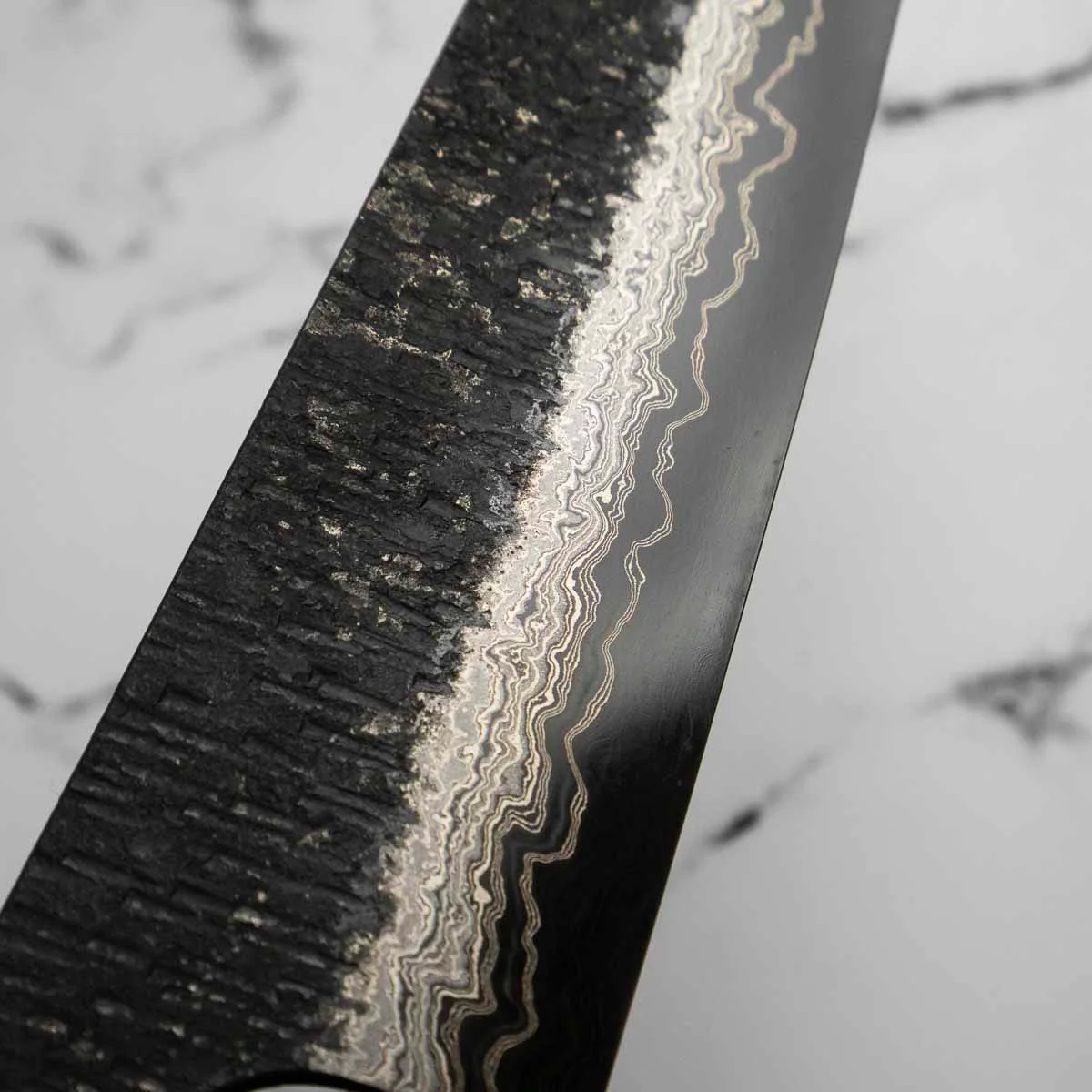 Hatsukokoro Itadaki Blue 2 + White 2 Coreless Kurouchi Tsuchime Gyuto 240mm - Image 9