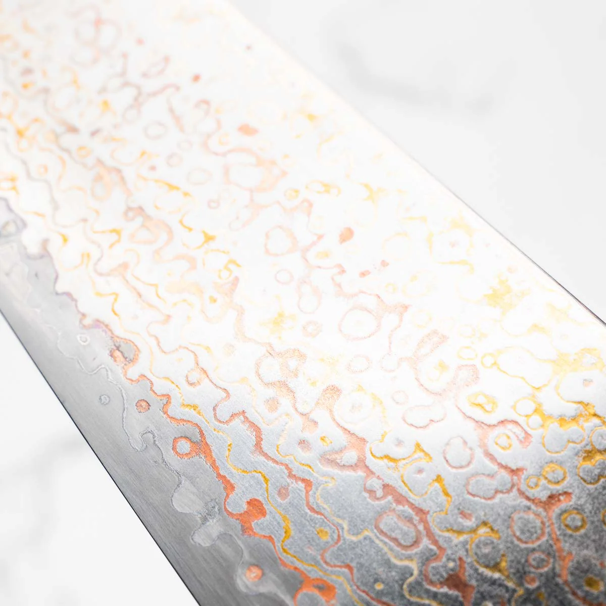 Hatsukokoro Kujaku V-Toku 2 Rainbow Damascus Gyuto 210mm - Sandalwood - Image 6