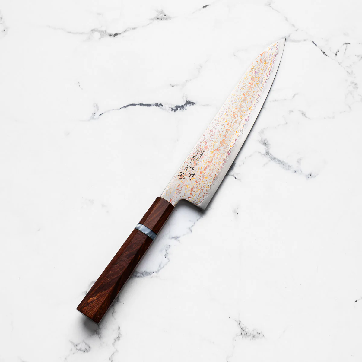 Hatsukokoro Kujaku V-Toku 2 Rainbow Damascus Gyuto 240mm - Sandalwood - Image 2