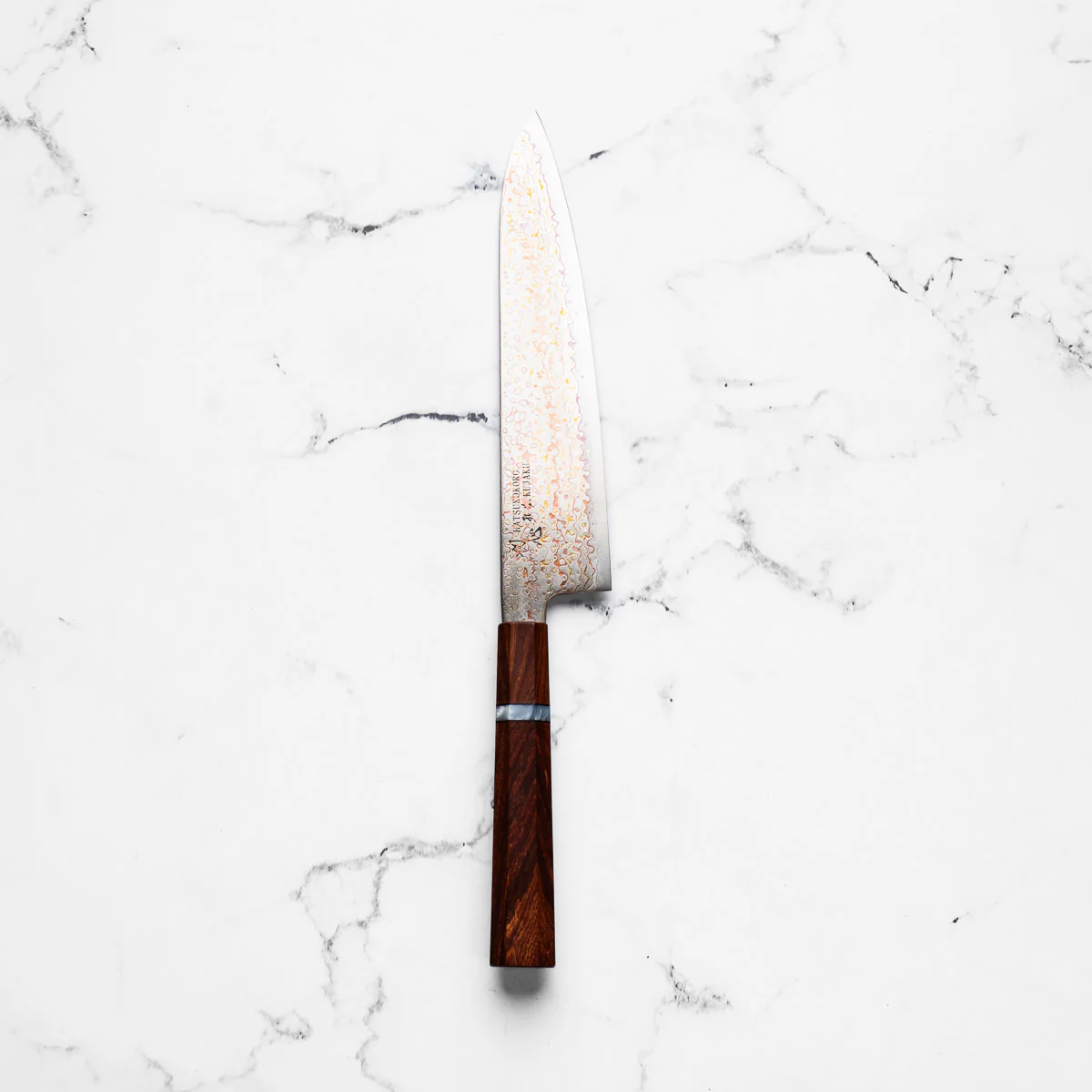 Hatsukokoro Kujaku V-Toku 2 Rainbow Damascus Gyuto 240mm - Sandalwood - Image 3