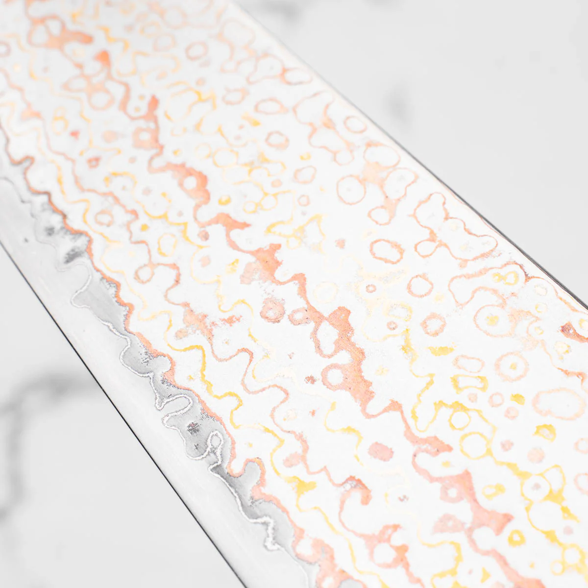 Hatsukokoro Kujaku V-Toku 2 Rainbow Damascus Gyuto 240mm - Sandalwood - Image 6