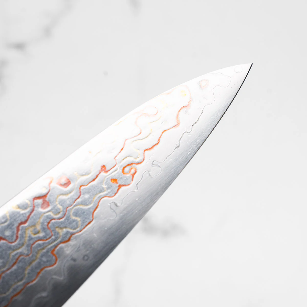 Hatsukokoro Kujaku V-Toku 2 Rainbow Damascus Petty 150mm - Sandalwood - Image 7
