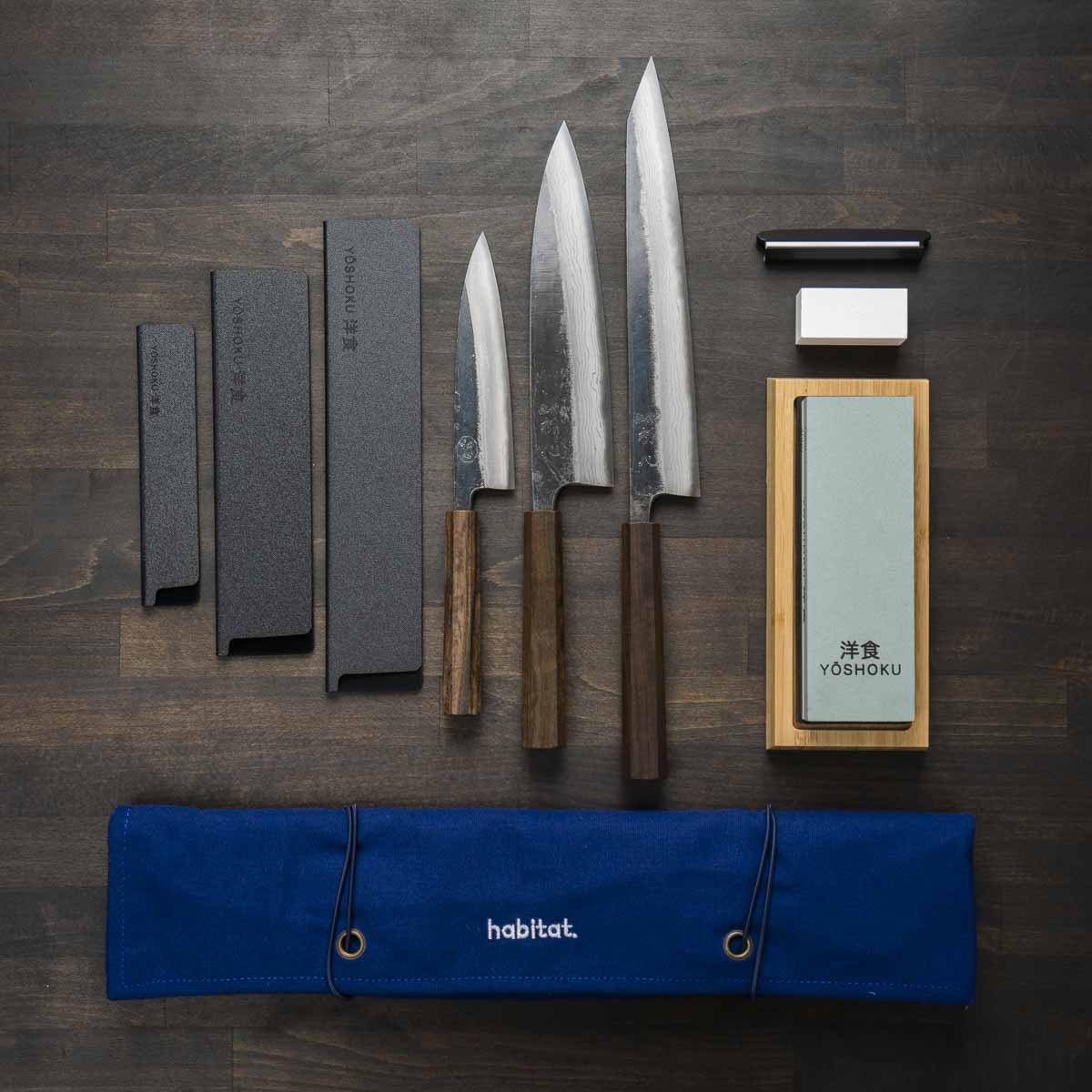 Hatsukokoro Kumokage Blue 2 - 3 Knife Set with Knife Roll - Image 4