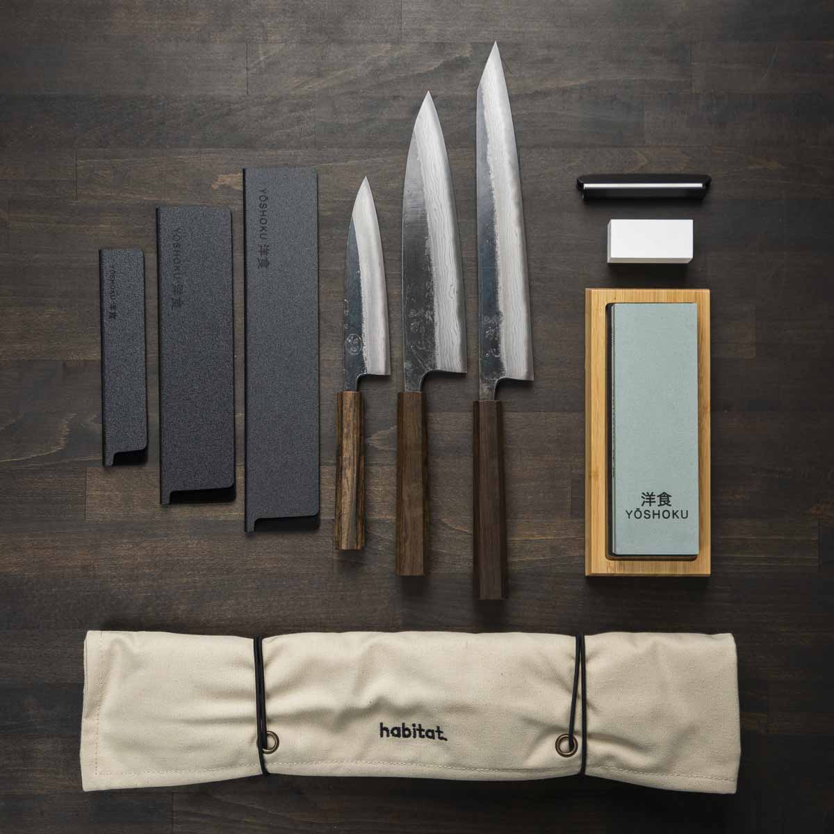Hatsukokoro Kumokage Blue 2 - 3 Knife Set with Knife Roll - Image 5
