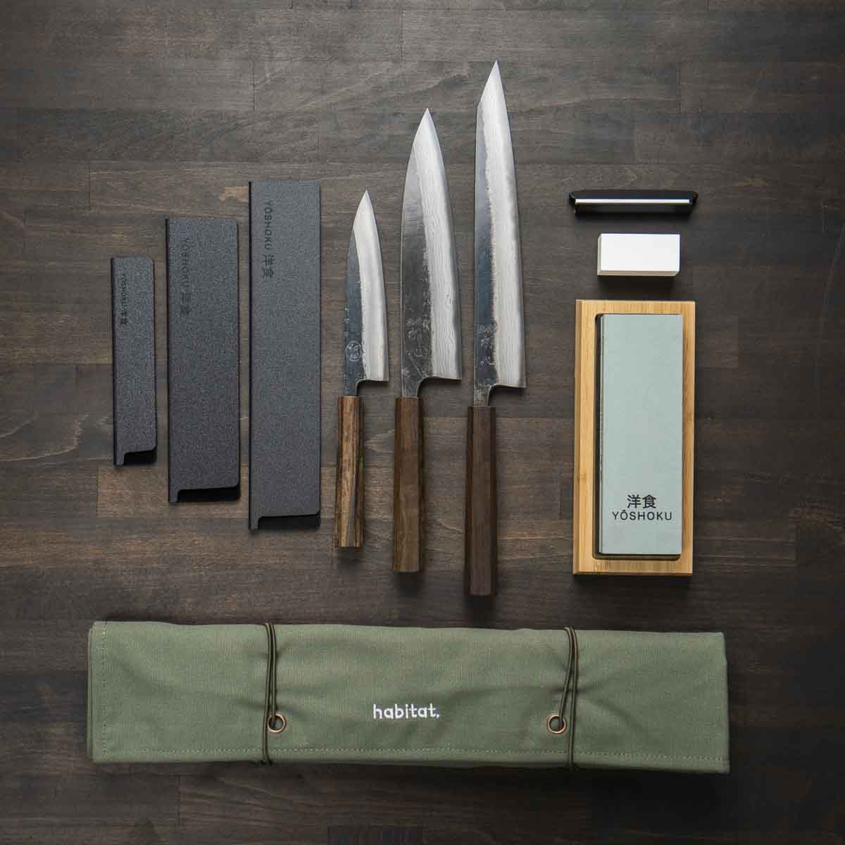 Hatsukokoro Kumokage Blue 2 - 3 Knife Set with Knife Roll - Image 6