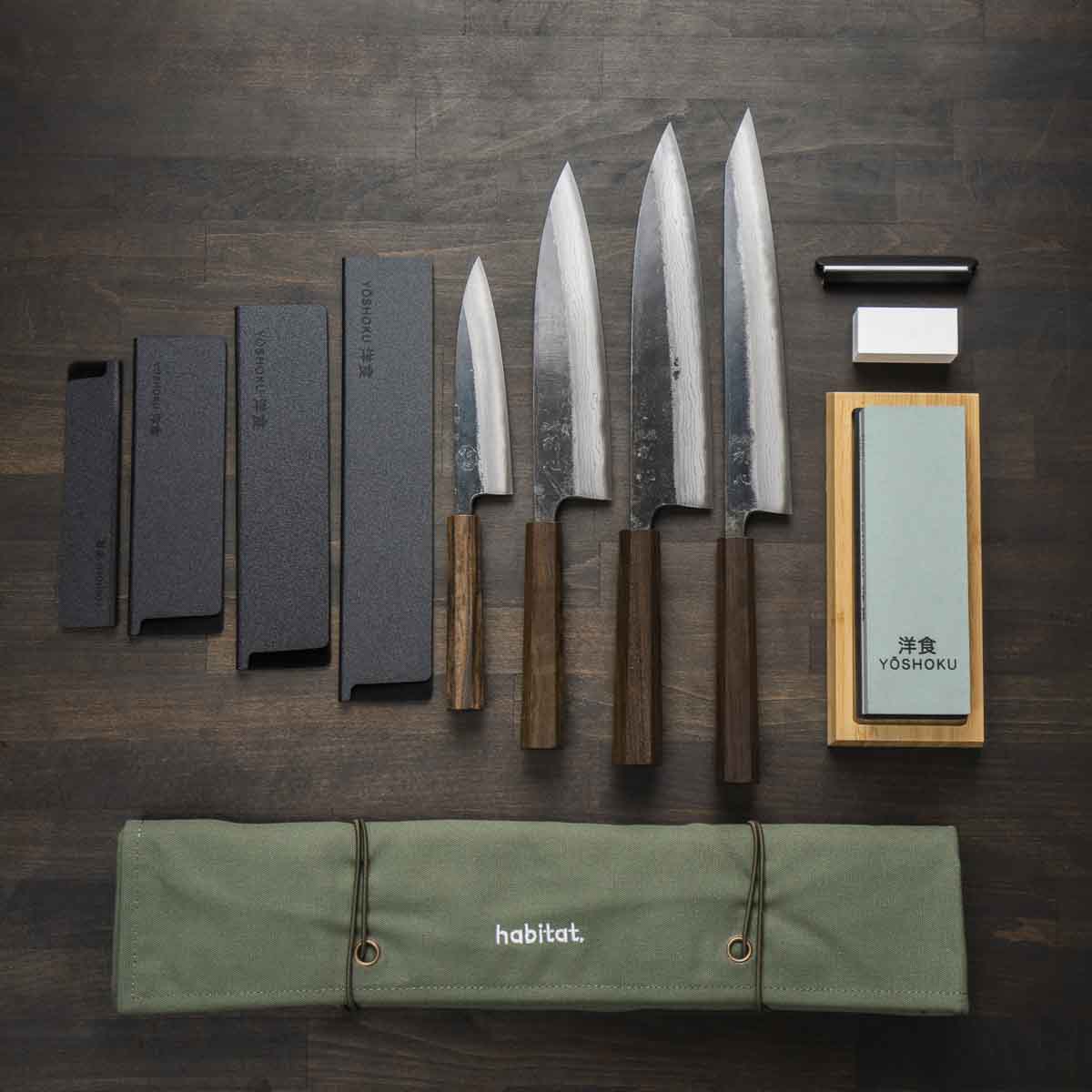 Hatsukokoro Kumokage Blue 2 - 4 Knife Set with Knife Roll - Image 5