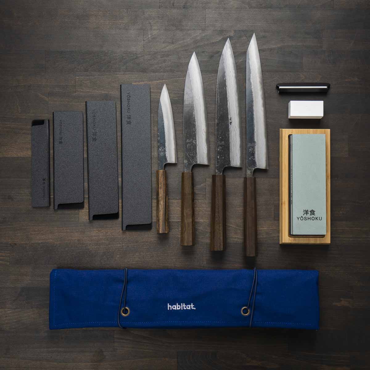 Hatsukokoro Kumokage Blue 2 - 4 Knife Set with Knife Roll - Image 7