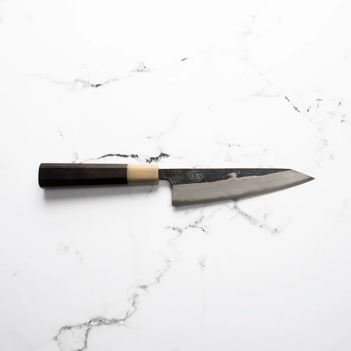 Hatsukokoro Kumokage Blue 2 Kurouchi Damascus Honesuki 150mm - Ebony & Blonde - Image 6