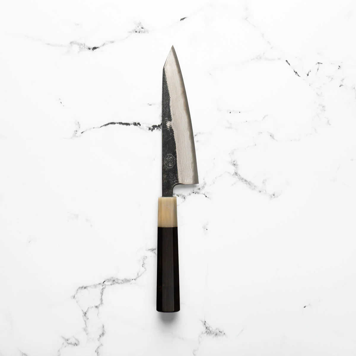 Hatsukokoro Kumokage Blue 2 Kurouchi Damascus Honesuki 150mm - Ebony & Blonde - Image 7