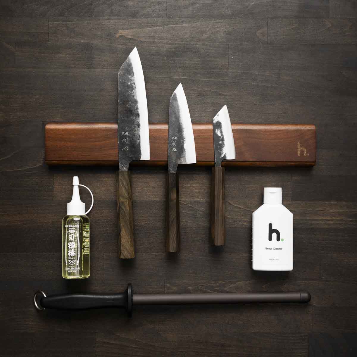 Hatsukokoro Kurogane Blue 2 - 3 Knife Set with Magnetic Strip - Image 2