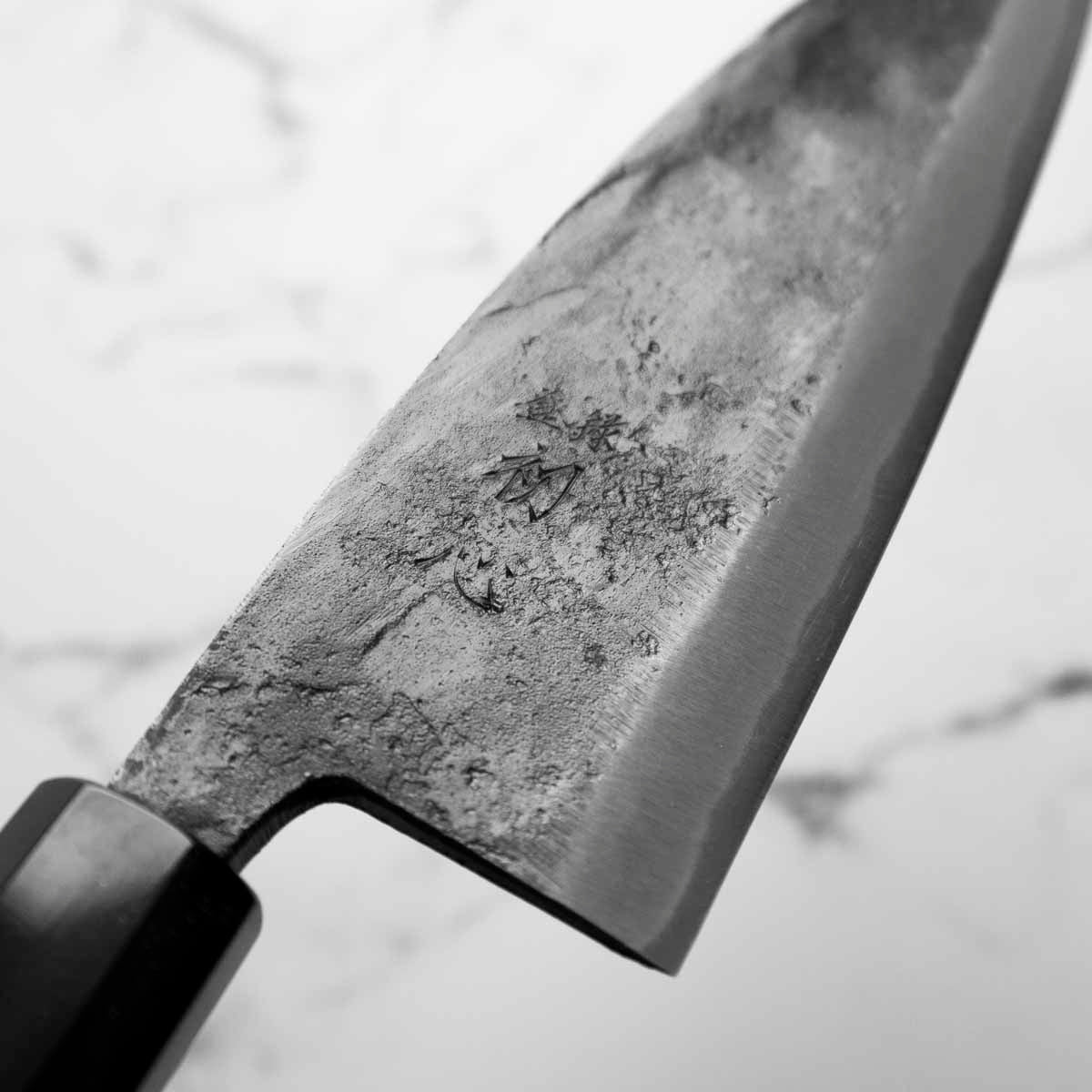 Hatsukokoro Kurokaze Blue 2 Kurouchi Double Bevel Deba 180mm - Image 5
