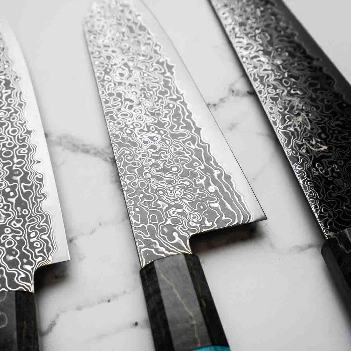 Hatsukokoro Ryuhyo Kurozome SG2 Damascus 3 Knife Set - Maple Turquoise - Image 2