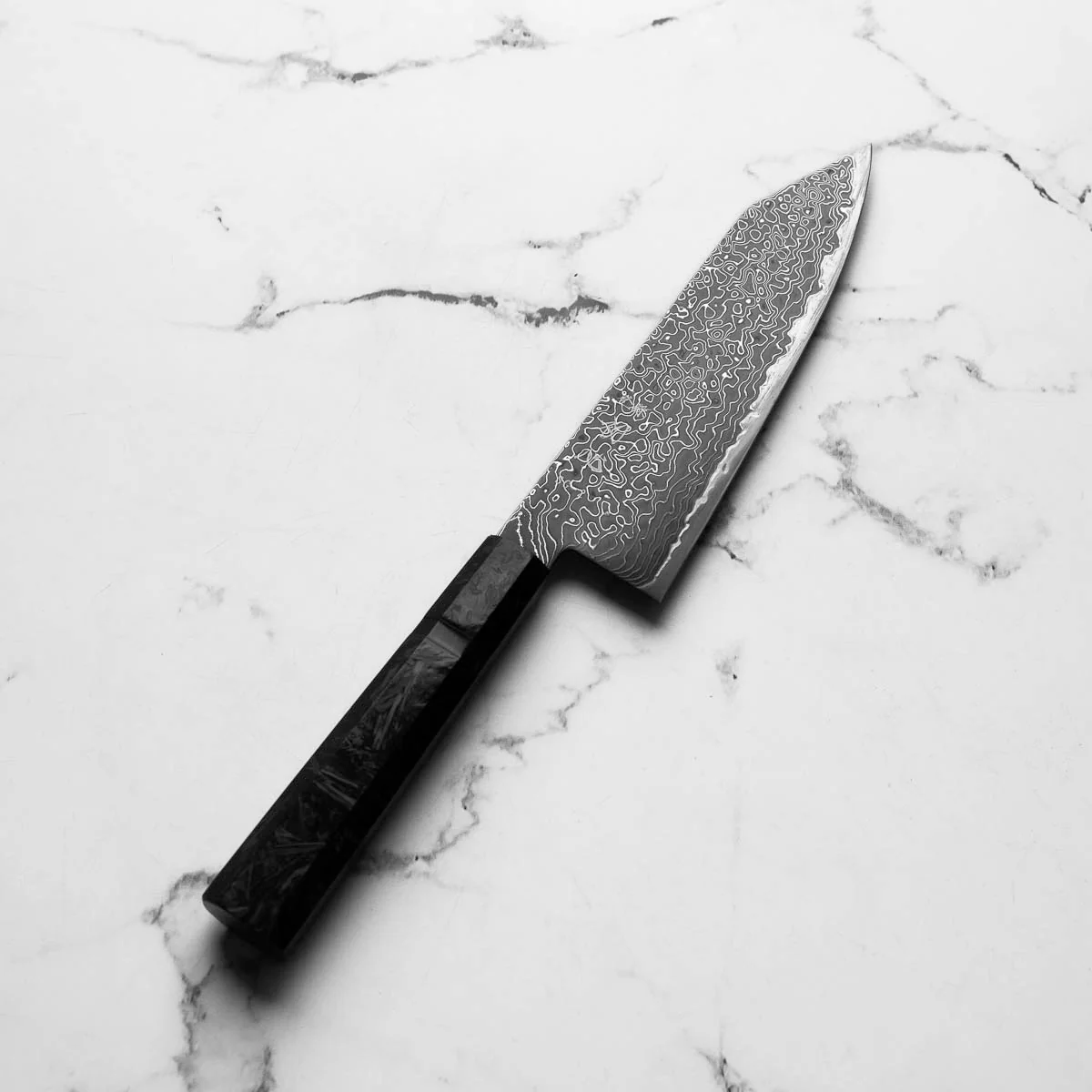 Hatsukokoro Ryuhyo Kurozome SG2 Damascus Bunka 180mm -  Dark Carbon Fibre - Image 2