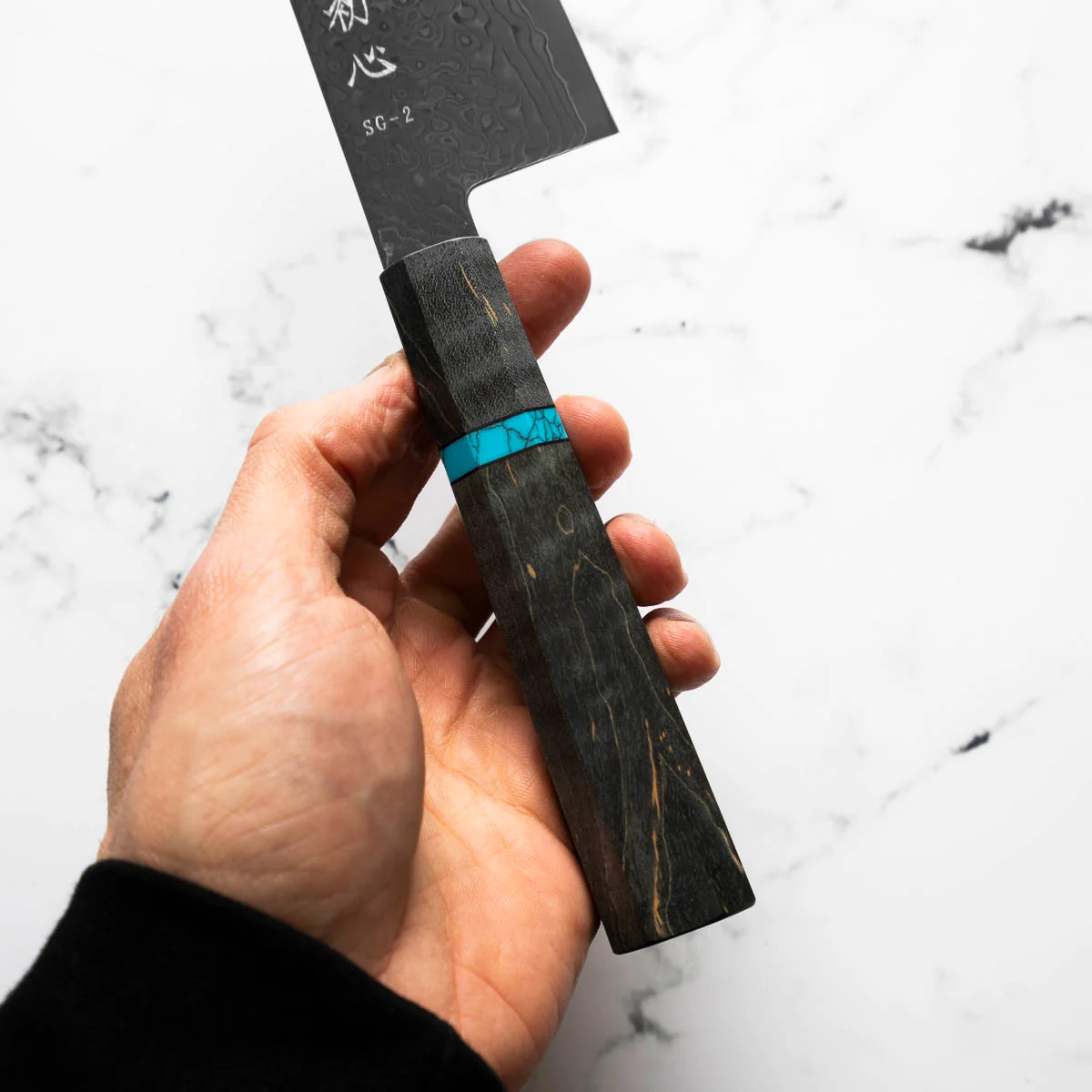 Hatsukokoro Ryuhyo Kurozome SG2 Damascus Bunka 180mm - Maple Turquoise - Image 6