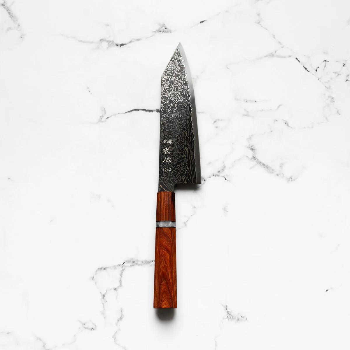 Hatsukokoro Ryuhyo Kurozome SG2 Damascus Bunka 180mm - Sandalwood - Image 3